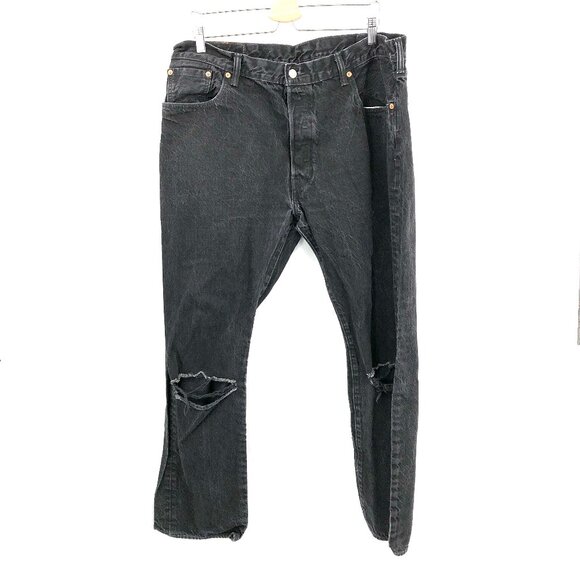 Levi's 501 Jeans classic straight leg denim black button fly distressed 40x32 40 - Picture 1 of 9